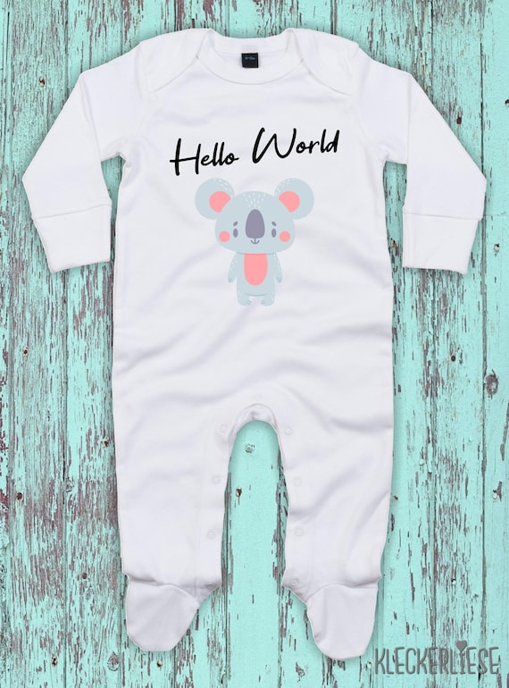 Kleckerliese Baby Schlafanzug "Hello World Koala" Sleepsuit Langarm Jungen Mädchen Einteiler Strampler