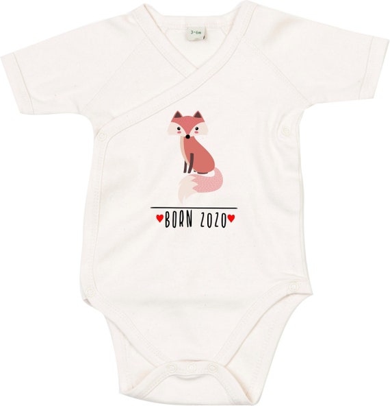 kleckerliese Wickel Baby Body "Born 2020 2021 2022 Tiermotiv Fuchs" Babybody Strampler Wickelbody Organic Kimono Kurzarm