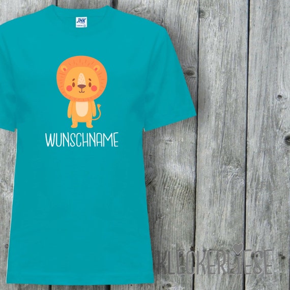 Kleckerliese Baby Kinder T-Shirt "Tiermotiv mit Wunschnamen Löwe" mit Wunschtext Kurzarm Sprüche Shirt Nicki mit Aufdruck Motiv