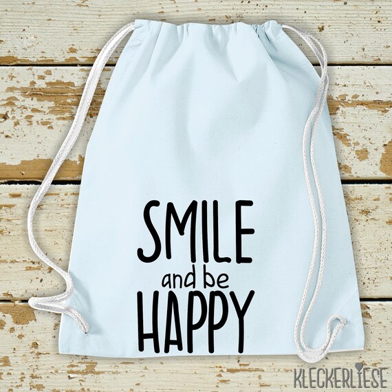 Kleckerliese Gymsack "Smile and be Happy" Rucksack Bag Stoffbeutel Turnbeutel Tragetasche