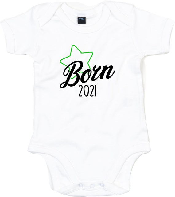 kleckerliese Baby Body "Born 2021" Babybody Strampler Jungen Mädchen Kurzarm