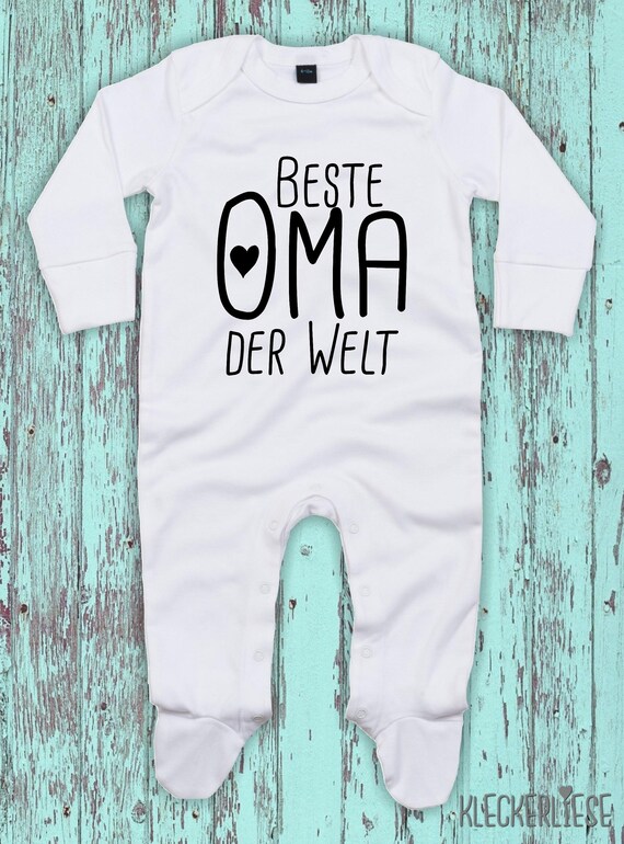 Kleckerliese Baby Schlafanzug "Beste Oma der Welt" Sleepsuit Langarm Jungen Mädchen Einteiler Strampler