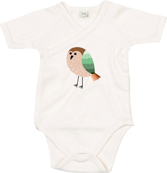 kleckerliese Wickel Baby Body "Vogel" Babybody Strampler Wickelbody Organic Kimono Kurzarm