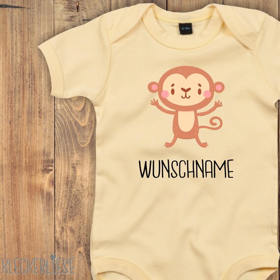 Baby Body mit Wunschtext "Tiermotiv mit Wunschnamen Affe" Babybody Strampler Jungen Mädchen Kurzarm