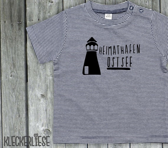 kleckerliese strip Baby Shirt "Heimathafen Ostsee Leuchtturm" Animal Motifs Bear Color Blue/White