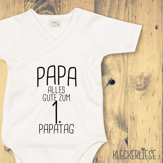 kleckerliese Wickel Baby Body "Papa Alles Gute zum 1. Papatag" Babybody Strampler Wickelbody Organic Kimono Kurzarm Vatertag