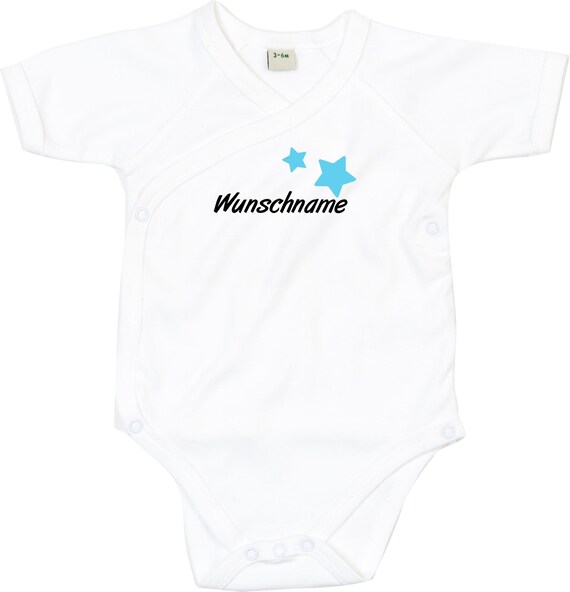 kleckerliese Wickel Baby Body "Name Wunschname Sterne" Babybody Strampler Wickelbody Organic Kimono Kurzarm