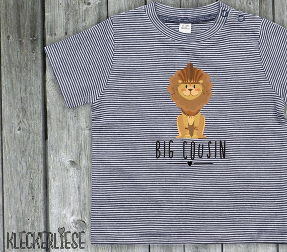 kleckerliese strip Baby Shirt "Lion Animal Motif Big Cousin" Animal Motifs Bear Color Blue/White