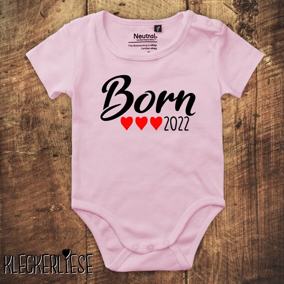kleckerliese Babybody Body mit Wunschname "Born Herzen Wunschzahl Wunsch Datum" Fair Wear, Bio, Organic Baby Jungen Mädchen