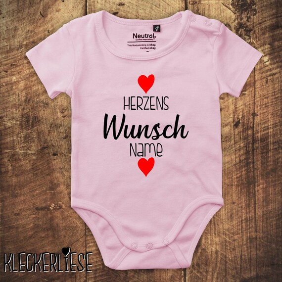 kleckerliese Babybody Body mit Wunschname "Herzens Wunsch mit Wunschname" Fair Wear, Bio, Organic Baby Jungen Mädchen