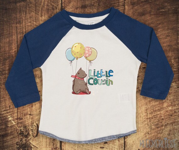 Kleckerliese Baby Kids T-Shirt Long Sleeve Shirt "Little Cousin" Animal Motifs Brown Bear Raglan Sleeves Boys Girls