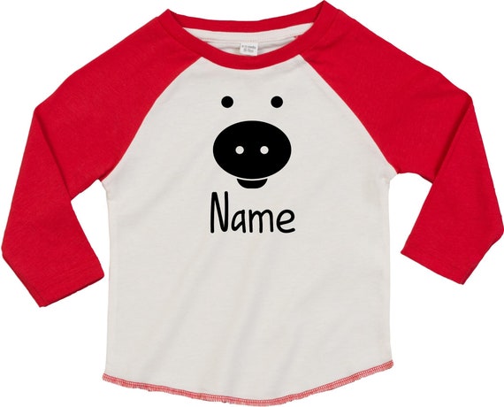 Kleckerliese Baby Kinder T-Shirt mit Wunschnamen Langarmshirt  "Tiere Schwein Ferkel Pig Wunschname" Raglan-Ärmel Jungen Mädchen