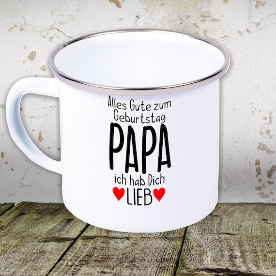 kleckerliese Emaille Kindertasse Teetasse Tasse "Alles Gute PAPA ich hab Dich Lieb" Camping Zelten Retro Becher