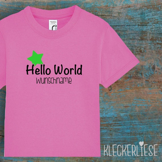 Kinder Baby Shirt mit Wunschname Kleinkind "Hello World Stern Wunschname" T-Shirt Jungen Mädchen