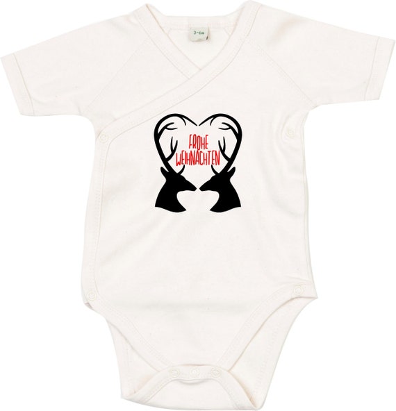 kleckerliese Wickel Baby Body "Rentiere Frohe Weihnachten" Babybody Strampler Wickelbody Organic Kimono Kurzarm