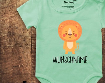 kleckerliese Babybody Body "Tiermotiv mit Wunschnamen Löwe" mit Wunschtext oder Namen Fair Wear Jungen Mädchen