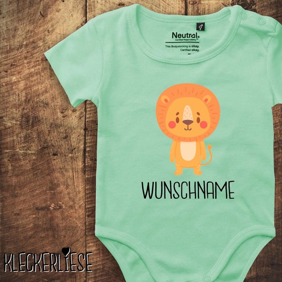 kleckerliese baby bodysuit "animal motif with desired name lion" with desired text or name Fair Wear boys girls