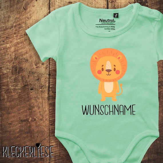 kleckerliese baby bodysuit "animal motif with desired name lion" with desired text or name Fair Wear boys girls