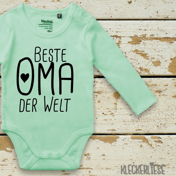 kleckerliese Long Sleeve Baby Bodysuit "Best Grandma in the World" Baby Bodysuit Boys Girls Long Sleeve Fair Wear