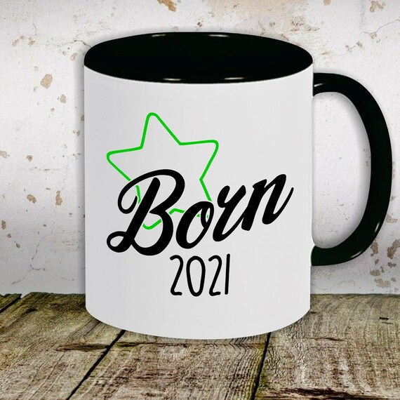 kleckerliese Kindertasse Teetasse Tasse Motiv "Born 2021" Wunsch Jahr Milch Kakao Kaffeetasse