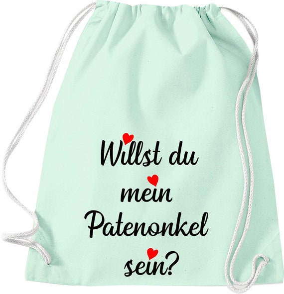 Kleckerliese Gymsack "Willst Du Mein Patentonkel Sein?" Rucksack Bag Stoffbeutel Turnbeutel Tragetasche