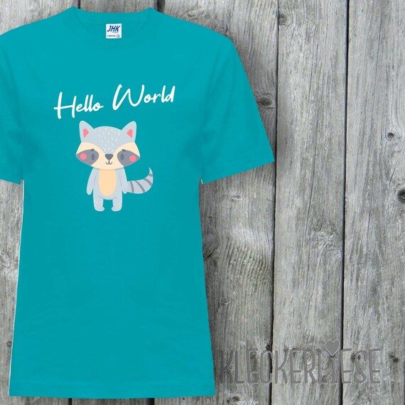 Kinder T-Shirt "Hello World Waschbär" Shirt Jungen Mädchen Baby Kind