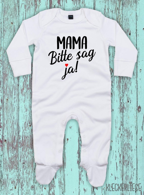 Kleckerliese Baby Schlafanzug "Mama bitte sag ja!" Sleepsuit Langarm Jungen Mädchen Einteiler Strampler