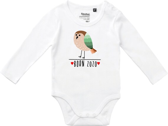 kleckerliese Langarm Babybody "Born 2020 Tiermotiv Vogel" Baby Body Jungen Mädchen Longsleeve Fair Wear