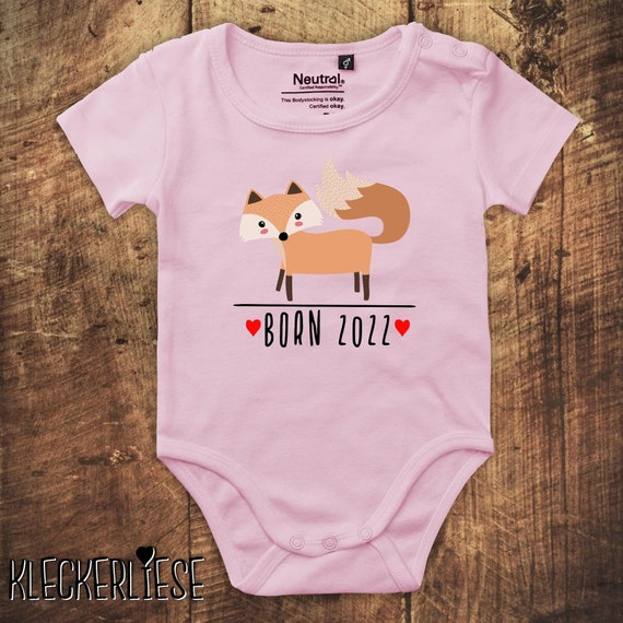 kleckerliese Babybody Body "Born 2022 Tiermotiv Fuchs" Fair Wear Jungen Mädchen Motiv Aufdruck