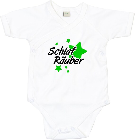 kleckerliese Wickel Baby Body "Schlaf Räuber" Babybody Strampler Wickelbody Organic Kimono Kurzarm