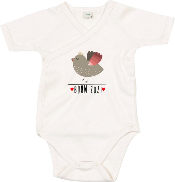 kleckerliese Wickel Baby Body "Born 2021 Tiermotiv Vogel" Babybody Strampler Wickelbody Organic Kimono Kurzarm