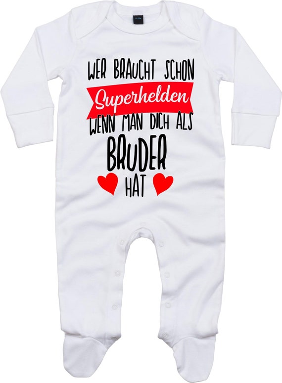 Kleckerliese Baby Schlafanzug "Wer braucht schon Superhelden wenn man Dich als BRUDER hat" Sleepsuit Langarm Jungen Mädchen Einteiler