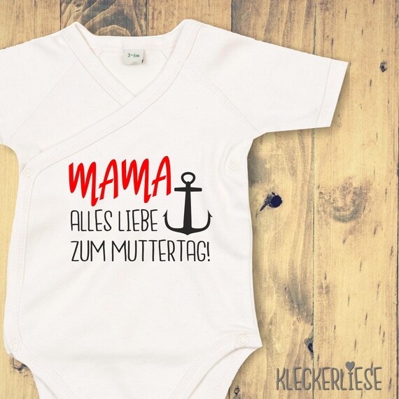 kleckerliese Wickel Body Muttertag "Mama alles Liebe zum Muttertag! Anker" Babybody Strampler Wickelbody Organic Kimono Kurzarm Babybody