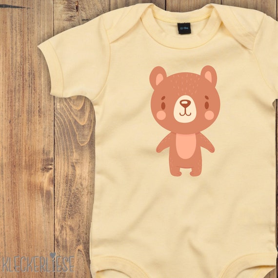 Baby Body "Tiermotiv Bär Braunbär" Babybody Strampler Jungen Mädchen Kurzarm