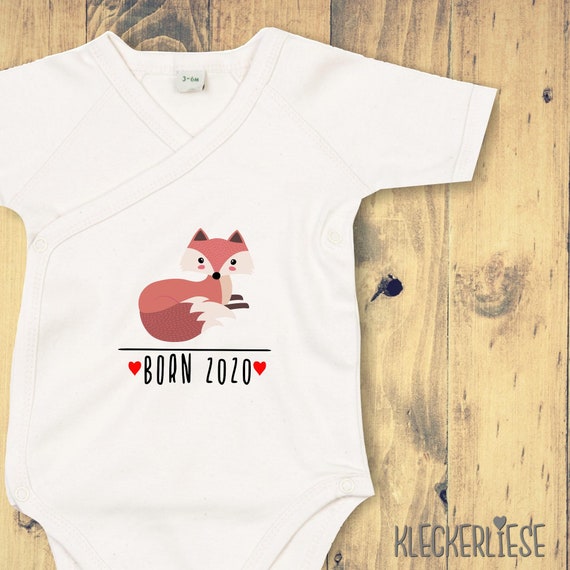 spill wrap baby body "born 2020 2021 2022 animal motif fox" baby body romper wrap body organic kimono short sleeve