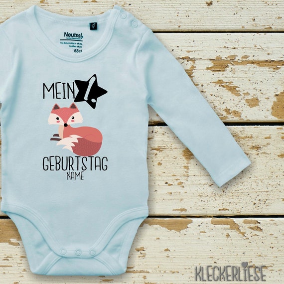 Langarm Body mit Wunschname Babybody "Mein 1. Geburtstag Fuchs mit Wunschname" Fair Wear Bio Organic