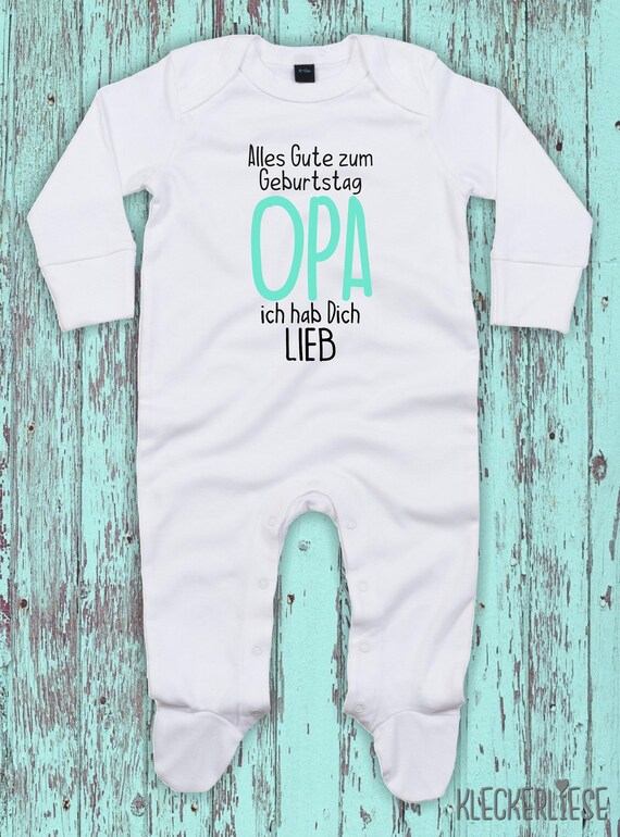 Kleckerliese Baby Schlafanzug "Alles Gute zum Geburtstag OPA ich hab Dich Lieb" Sleepsuit Langarm Jungen Mädchen Einteiler Strampler