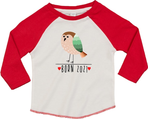 Kleckerliese Baby Kinder T-Shirt Langarmshirt  "Born 2021 Tiermotiv Vogel" Raglan-Ärmel Jungen Mädchen