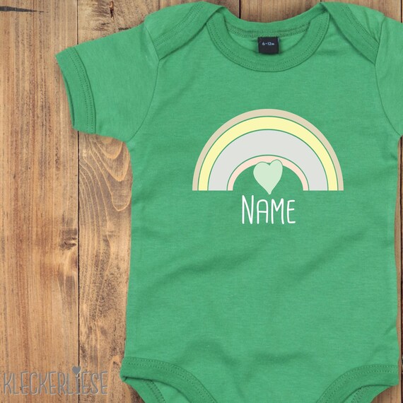 Baby Body mit Wunschtext "Regenbogen mit Wunschname" Babybody Strampler Jungen Mädchen Kurzarm