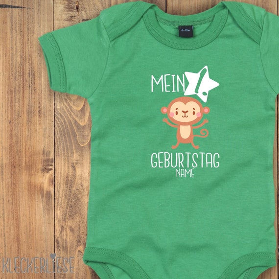 Baby Body mit Wunschtext "Mein 1. Geburtstag Affe mit Wunschname" Babybody Strampler Jungen Mädchen Kurzarm