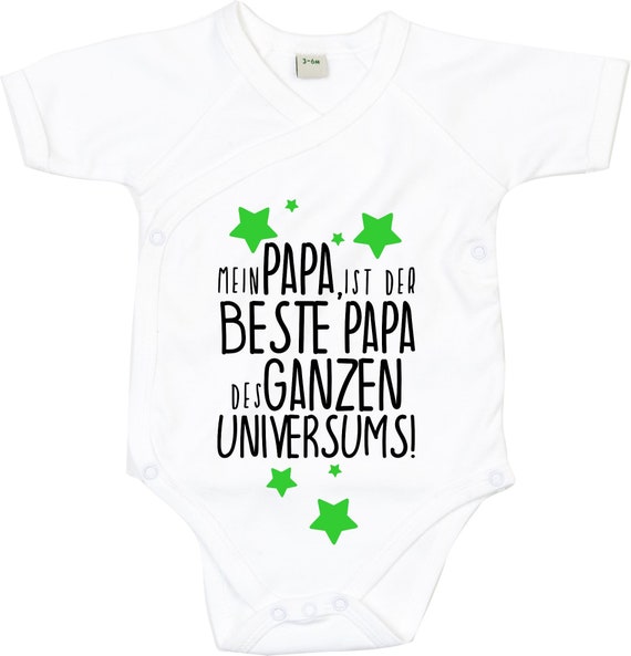 kleckerliese Wickel Baby Body "Mein Papa ist der Beste Papa des ganzen Universums!" Babybody Strampler Wickelbody Organic Kimono Kurzarm