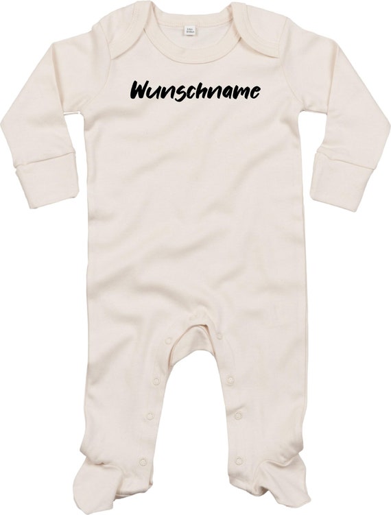 Kleckerliese Baby Schlafanzug mit Wunschnamen "Wunschname Name Wunschtext" Sleepsuit Langarm Jungen Mädchen Einteiler Strampler