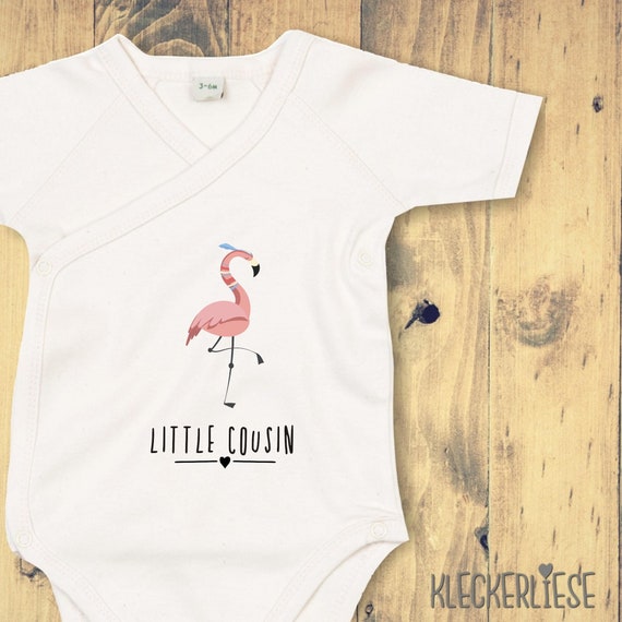 kleckerliese Wickel Baby Body "Little Cousin" Tiermotive Flamingo Babybody Strampler Wickelbody Organic Kimono Kurzarm