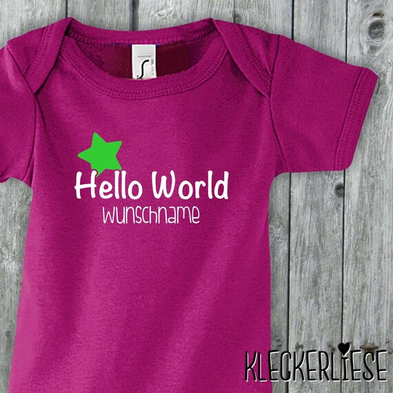 Baby Body mit Wunschname "Hello World Stern Wunschname" Babybody Strampler Jungen Mädchen