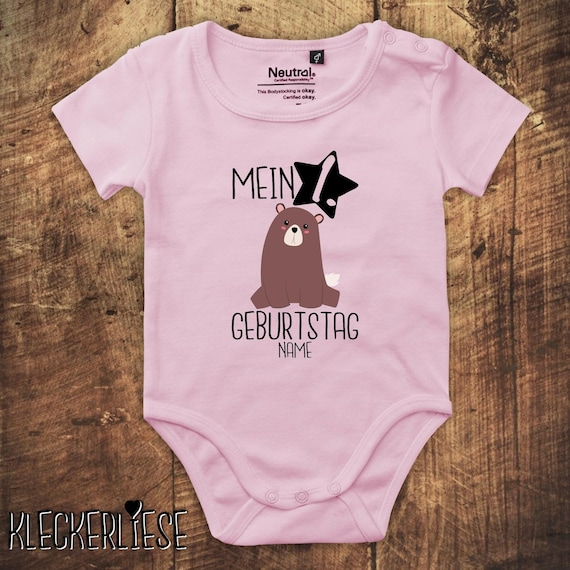 kleckerliese Babybody Body mit Wunschname "Mein 1. Geburtstag Bär mit Wunschname" Fair Wear, Bio, Organic Baby Jungen Mädchen