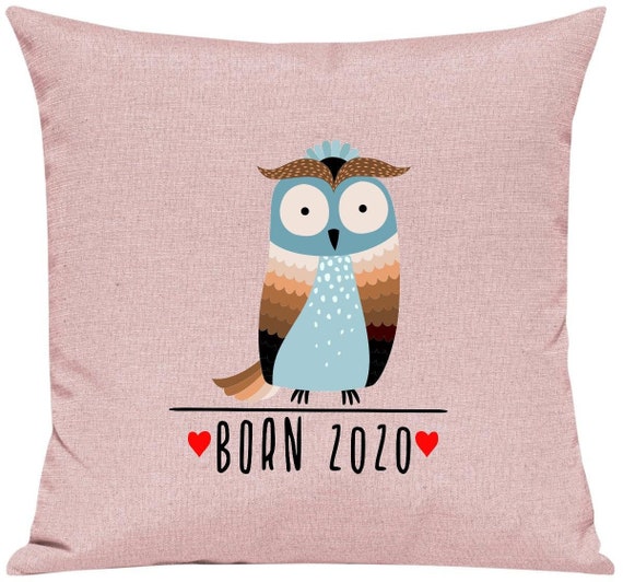 kleckerliese Kissen "Born 2020 Tiermotiv Eule" Kissenhülle Deko Sofa Kuschelkissen Dekoidee