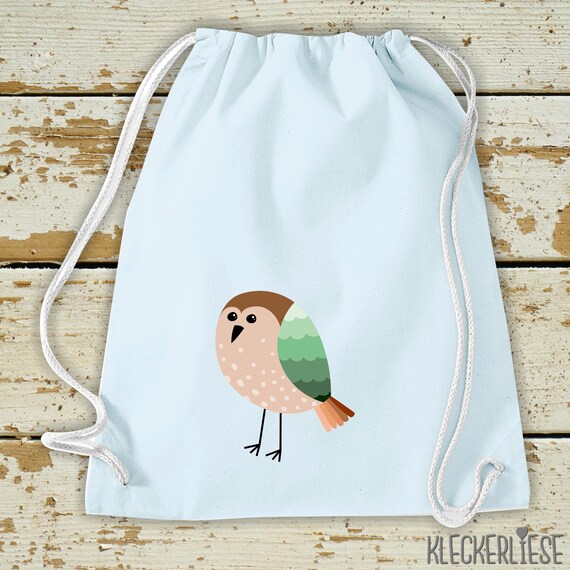 Kleckerliese Kinder Gymsack "Vogel" Rucksack Bag Stoffbeutel Turnbeutel Tragetasche Wechselsachen