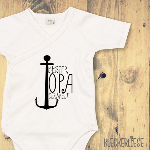 KleckerlieseWickel Baby Body "Best Grandpa in the World" Babybody Romper Wrap Body Organic Kimono Short Sleeve