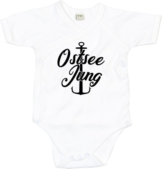 kleckerliese Wickel Baby Body "Ostsee Jung Anker" Babybody Strampler Wickelbody Organic Kimono Kurzarm