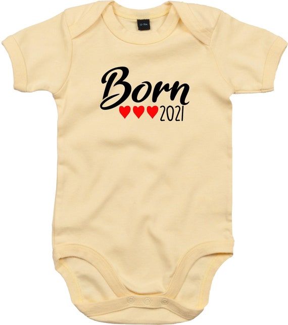 kleckerliese Baby Body "Born 2021" Babybody Strampler Jungen Mädchen Kurzarm